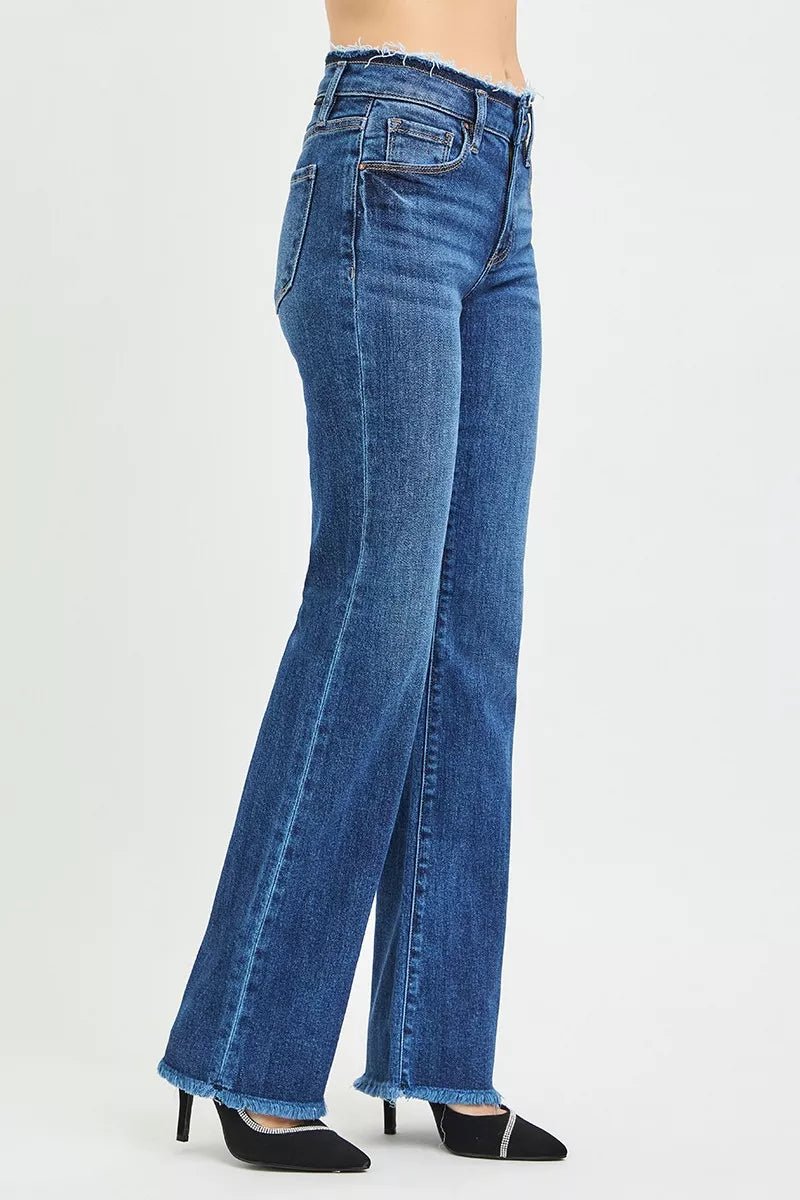 RISEN Full Size Mid Rise Bootcut Frayed Waistband Hem Detail Jeans Plus Size - PBNJ FASHIONS