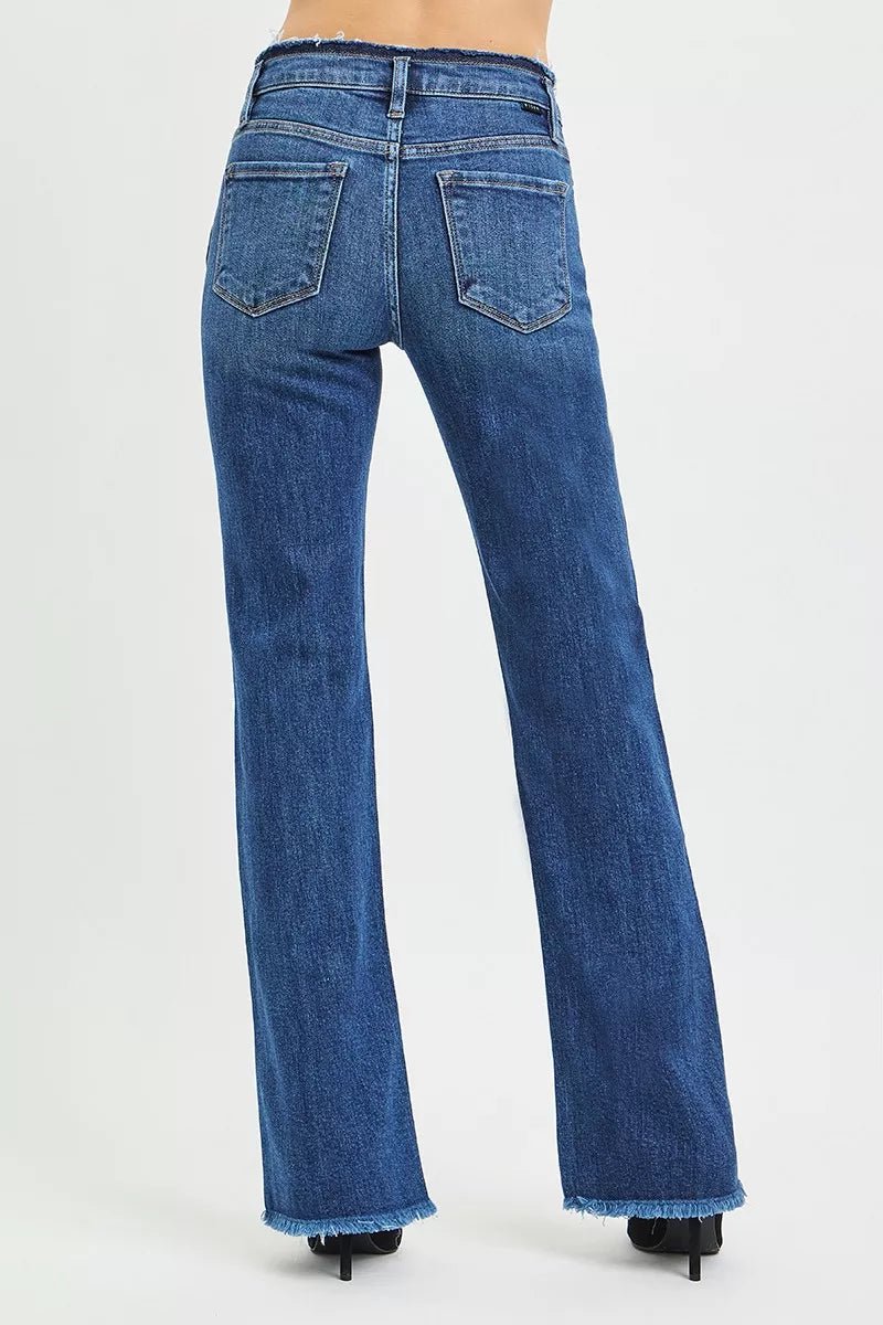RISEN Full Size Mid Rise Bootcut Frayed Waistband Hem Detail Jeans Plus Size - PBNJ FASHIONS