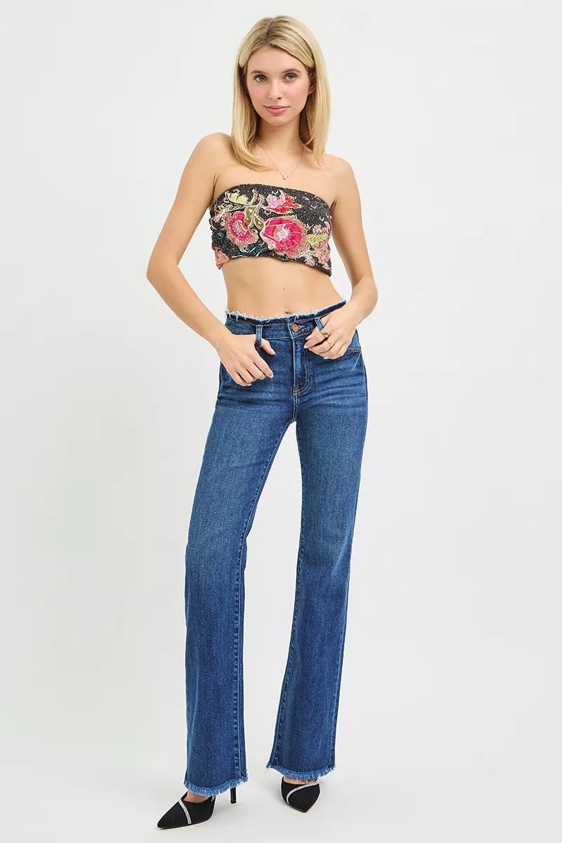 RISEN Full Size Mid Rise Bootcut Frayed Waistband Hem Detail Jeans Plus Size - PBNJ FASHIONS