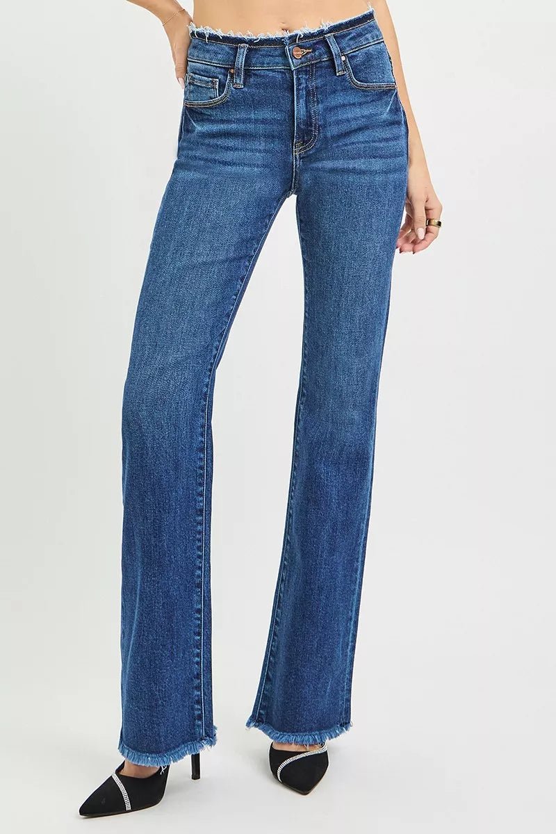 RISEN Full Size Mid Rise Bootcut Frayed Waistband Hem Detail Jeans Plus Size - PBNJ FASHIONS