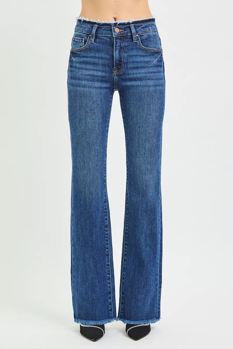RISEN Full Size Mid Rise Bootcut Frayed Waistband Hem Detail Jeans Plus Size - PBNJ FASHIONS