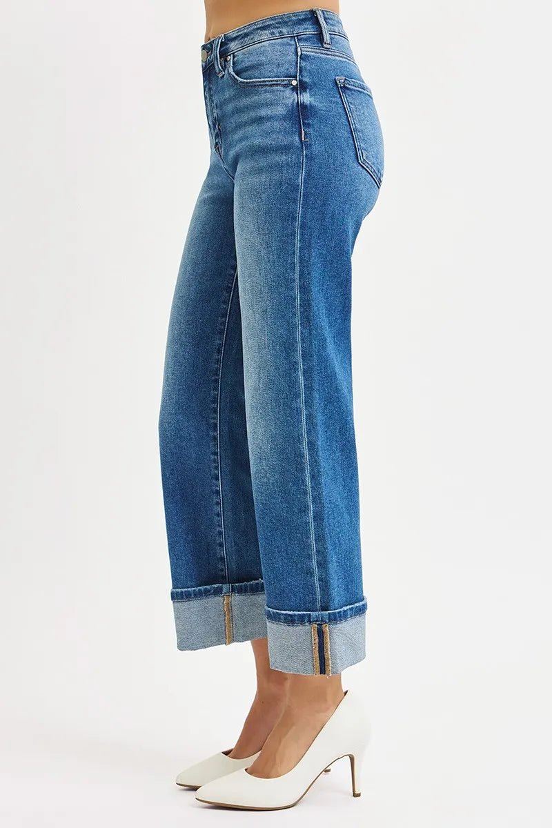 RISEN Full Size Mid Rise Crop Straight Cuffed Jeans Plus Size - PBNJ FASHIONS