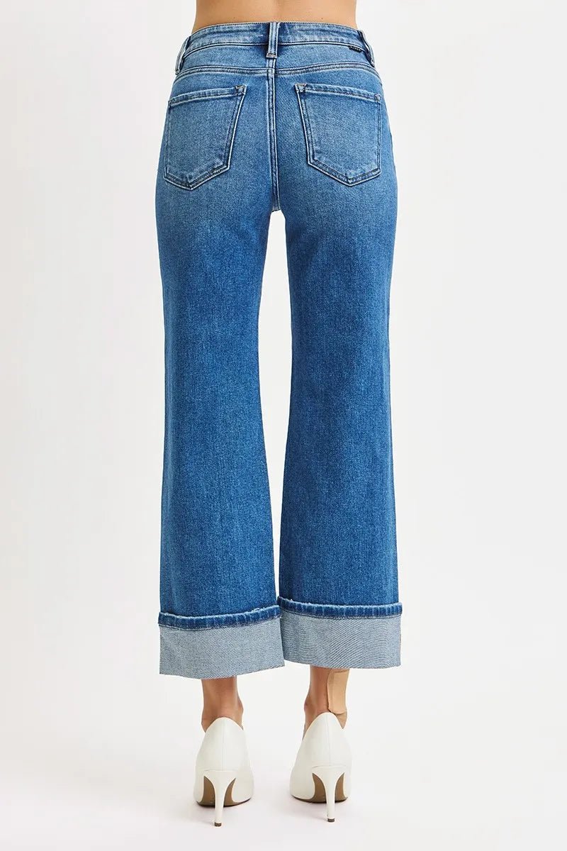 RISEN Full Size Mid Rise Crop Straight Cuffed Jeans Plus Size - PBNJ FASHIONS