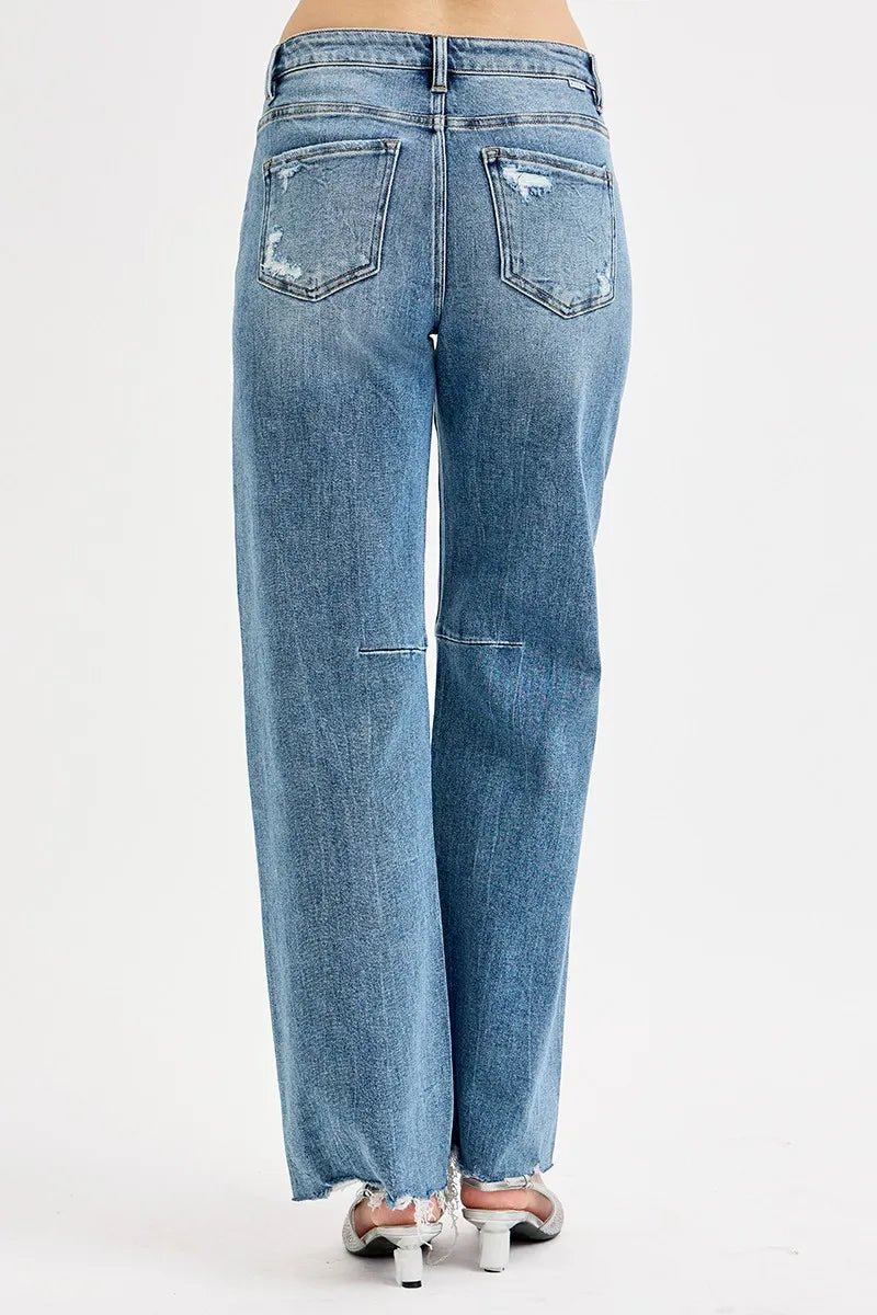RISEN Full Size Mid Rise Fit Wide Baggy Leg Tie Washed Jeans Plus Size - PBNJ FASHIONS