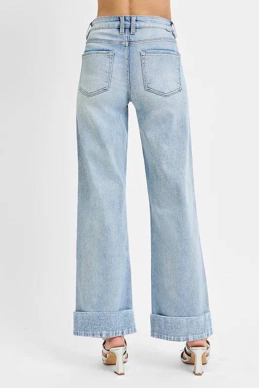 RISEN Full Size Tummy Control High Rise Ankle Wide Cuffed Jeans Plus Size - PBNJ FASHIONS
