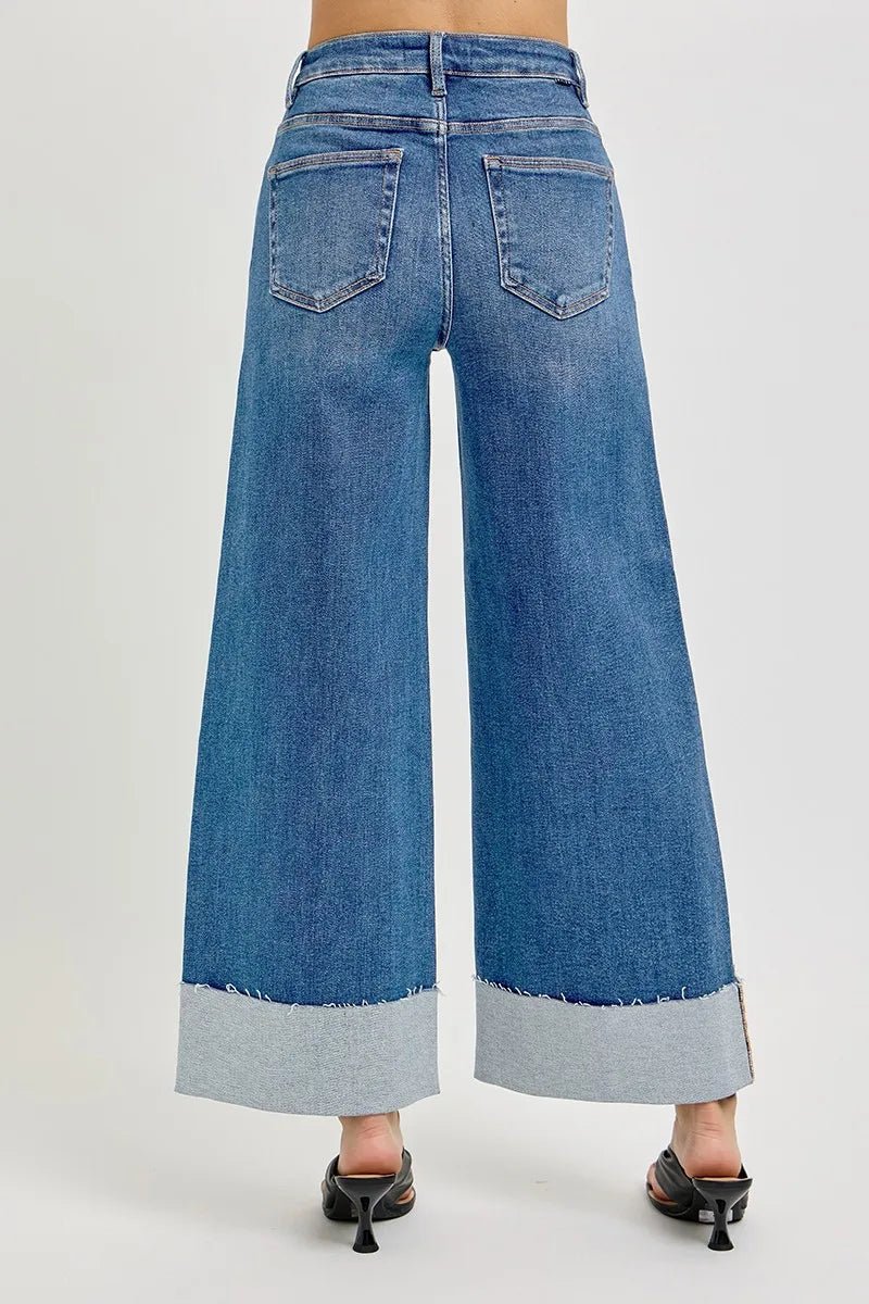 RISEN Full Size Tummy Control High Rise Crop Wide Cuffed Jeans Plus Size - PBNJ FASHIONS