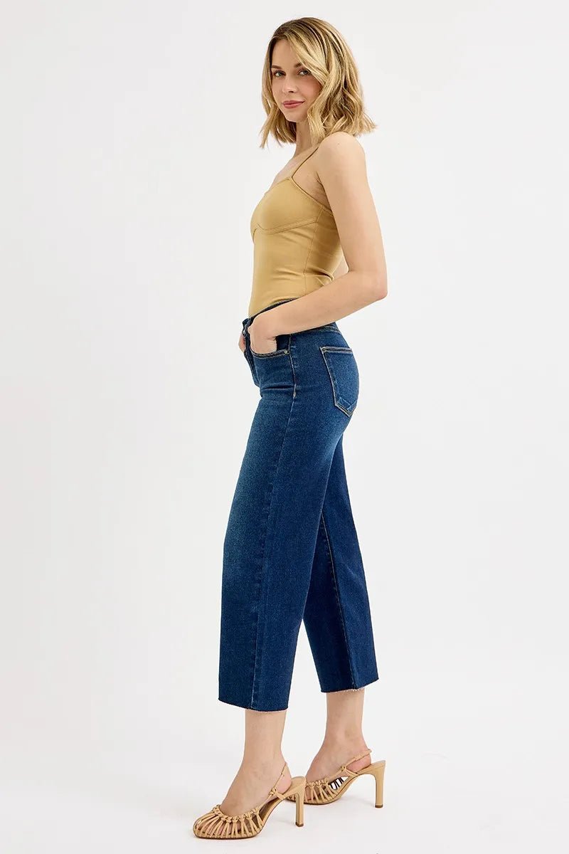 RISEN Full Size Tummy Control High Rise Crop Wide Jeans Plus Size - PBNJ FASHIONS