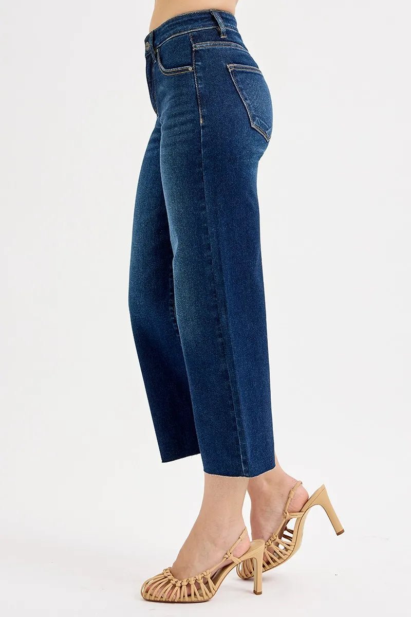 RISEN Full Size Tummy Control High Rise Crop Wide Jeans Plus Size - PBNJ FASHIONS