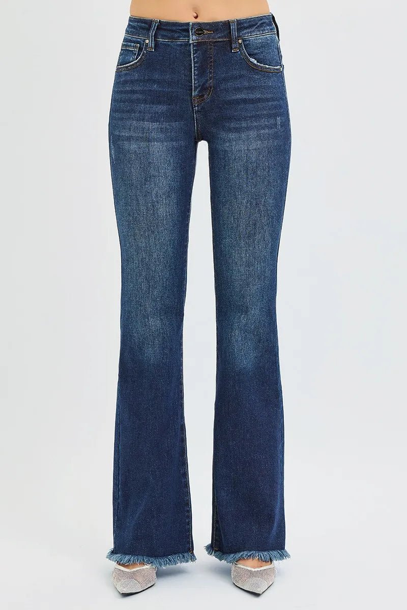 RISEN Full Size Tummy Control Mid Rise Flare Jeans Plus Size - PBNJ FASHIONS