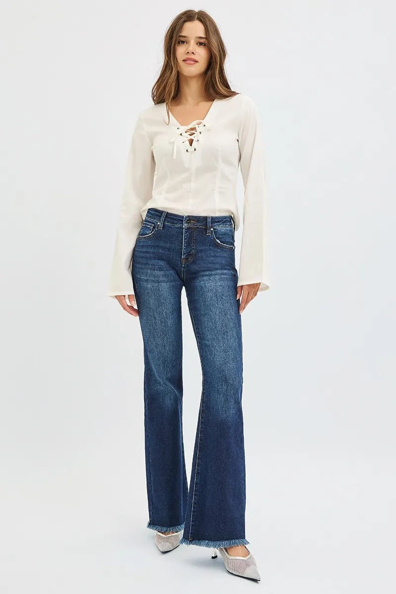 RISEN Full Size Tummy Control Mid Rise Flare Jeans Plus Size - PBNJ FASHIONS