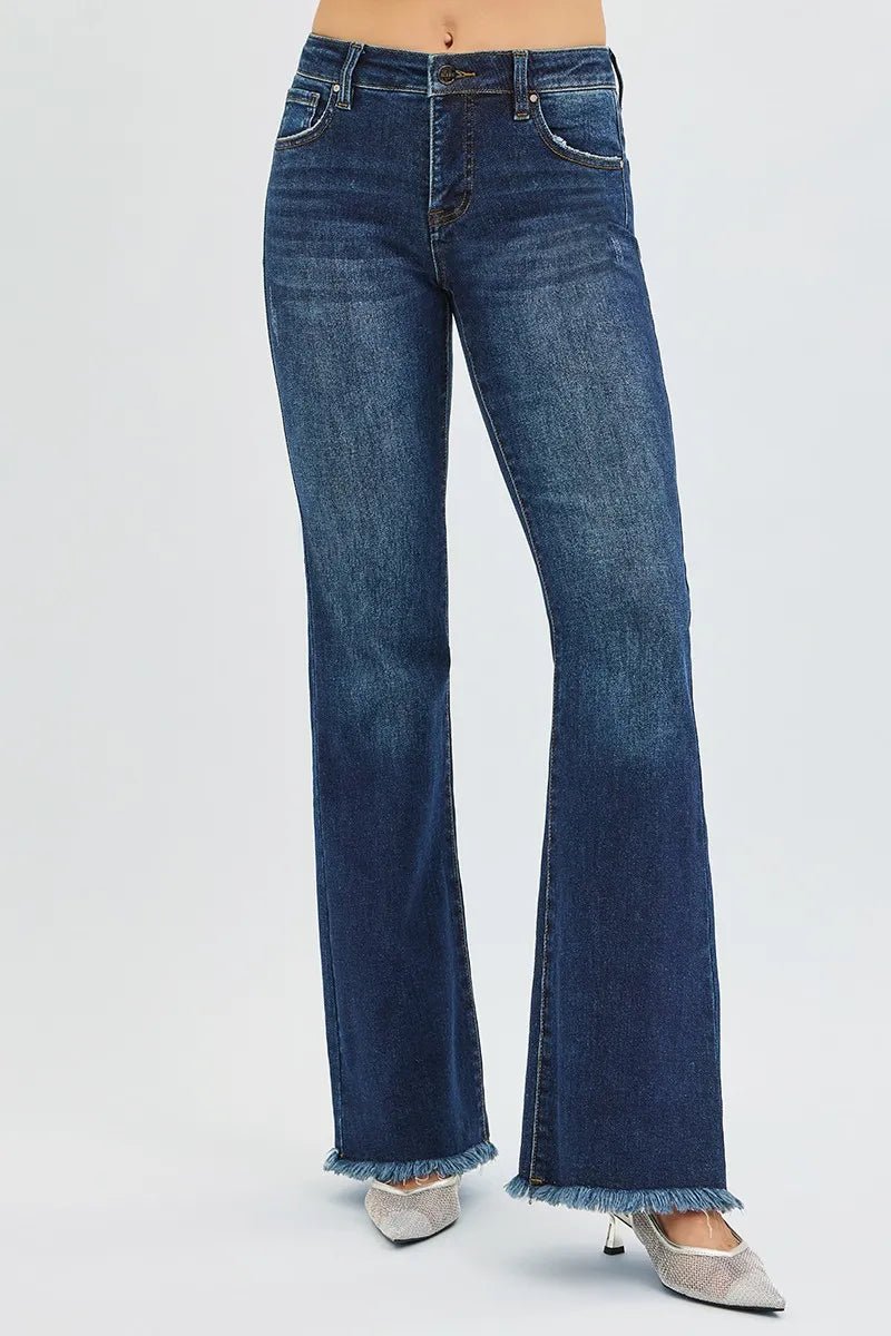 RISEN Full Size Tummy Control Mid Rise Flare Jeans Plus Size - PBNJ FASHIONS
