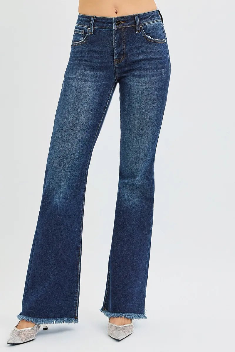 RISEN Full Size Tummy Control Mid Rise Flare Jeans Plus Size - PBNJ FASHIONS