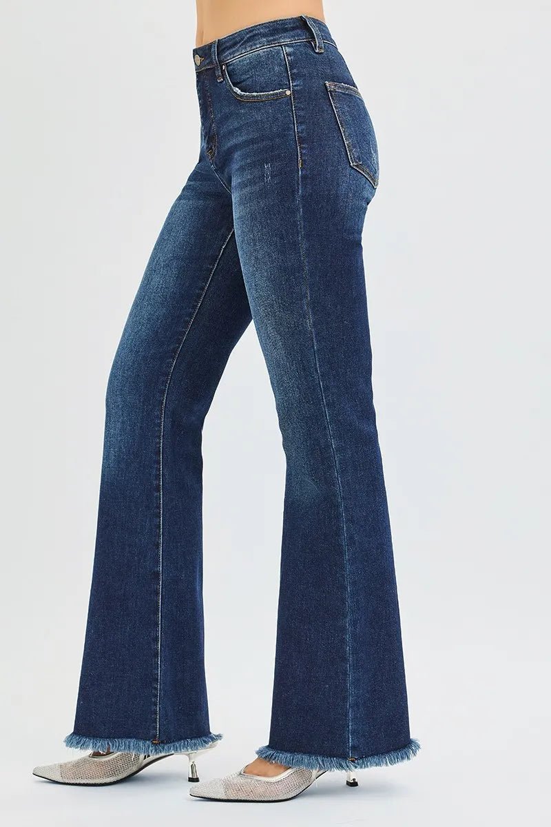 RISEN Full Size Tummy Control Mid Rise Flare Jeans Plus Size - PBNJ FASHIONS