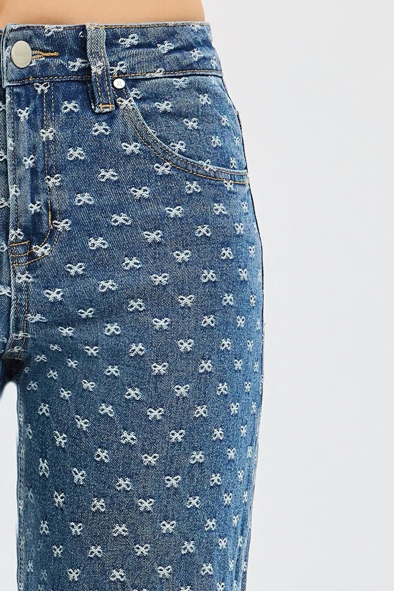RISEN High Rise Wide Leg Bow Embroidered Jeans - PBNJ FASHIONS