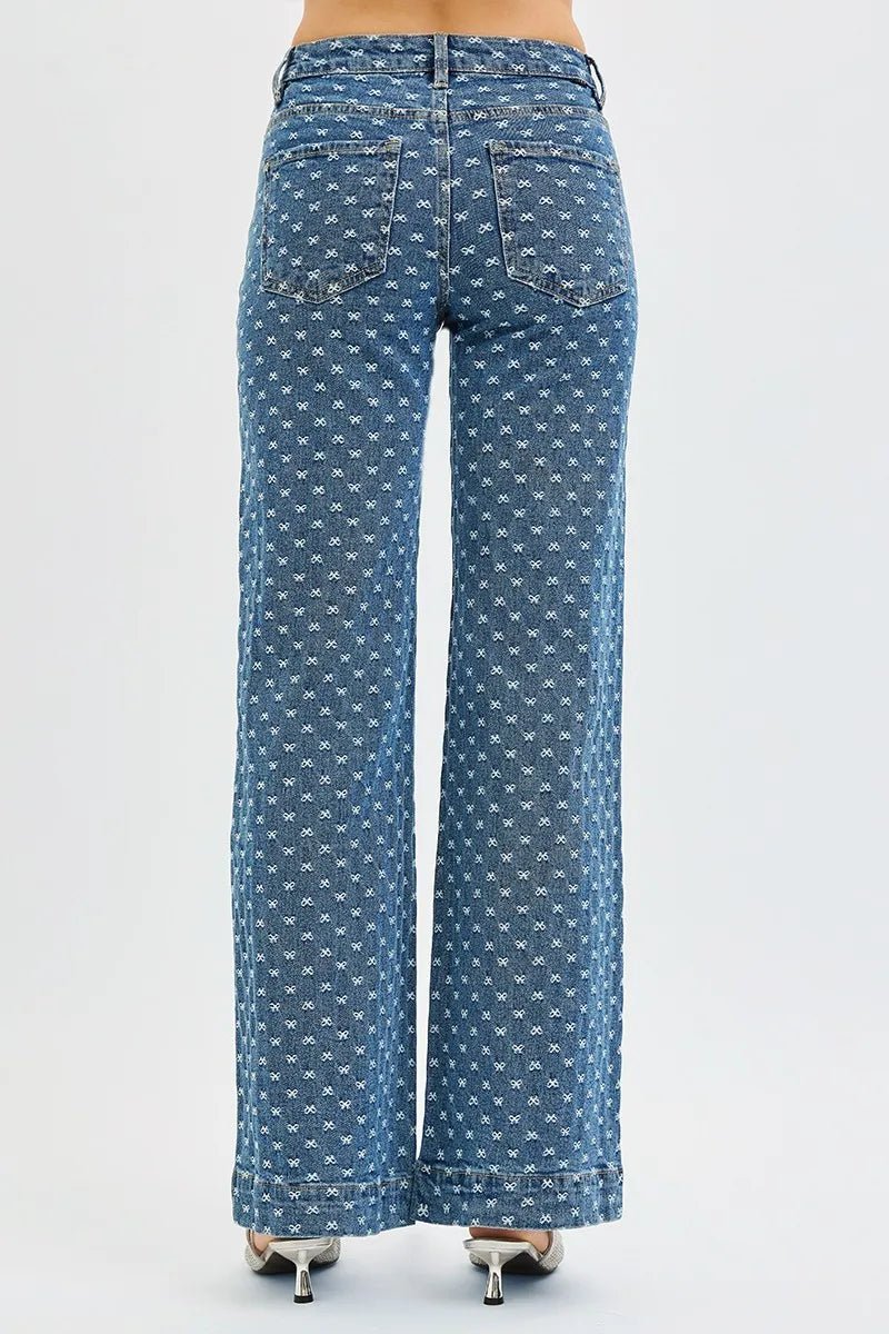 RISEN High Rise Wide Leg Bow Embroidered Jeans - PBNJ FASHIONS