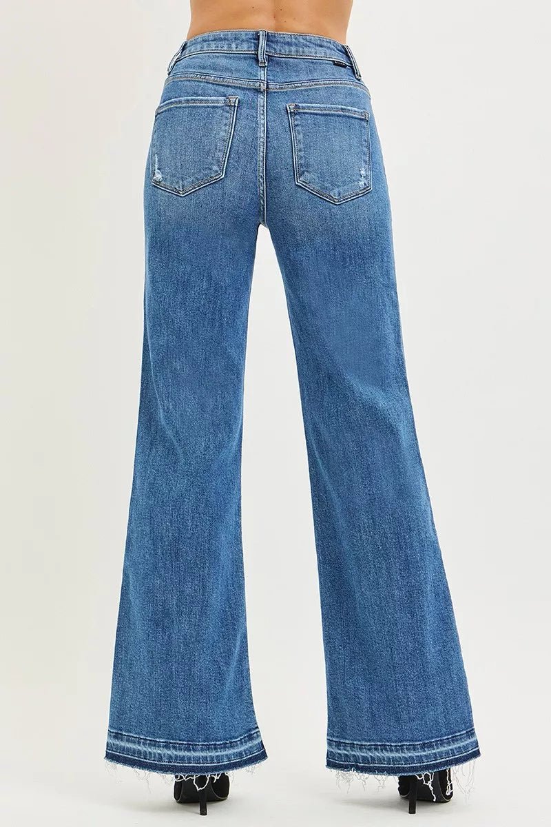 RISEN High Rise Wide Leg Jeans With Released Hem - PBNJ FASHIONS