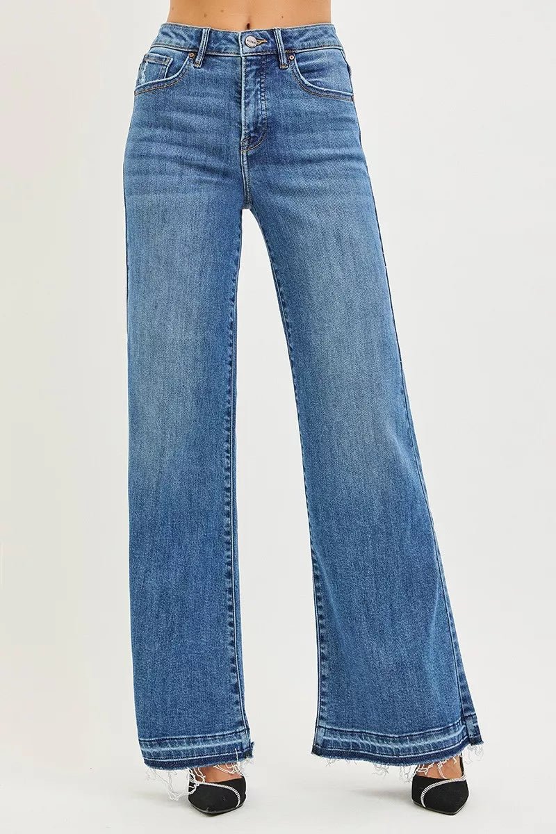 RISEN High Rise Wide Leg Jeans With Released Hem - PBNJ FASHIONS