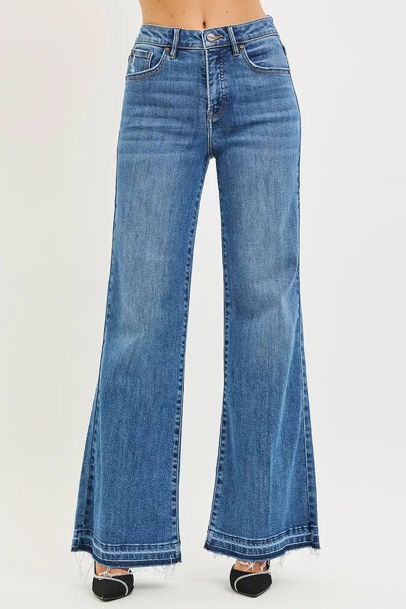 RISEN High Rise Wide Leg Jeans With Released Hem - PBNJ FASHIONS