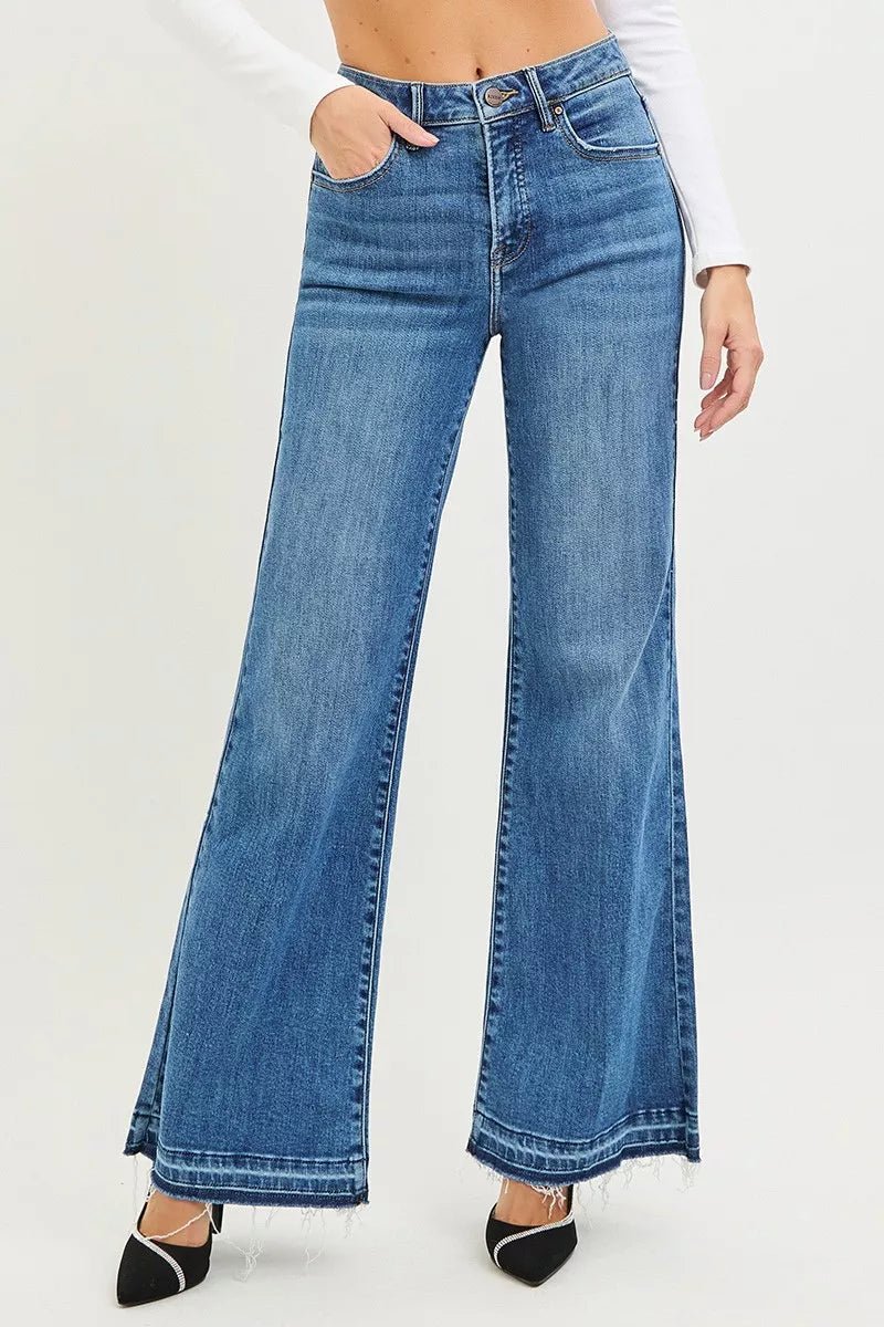 RISEN High Rise Wide Leg Jeans With Released Hem - PBNJ FASHIONS