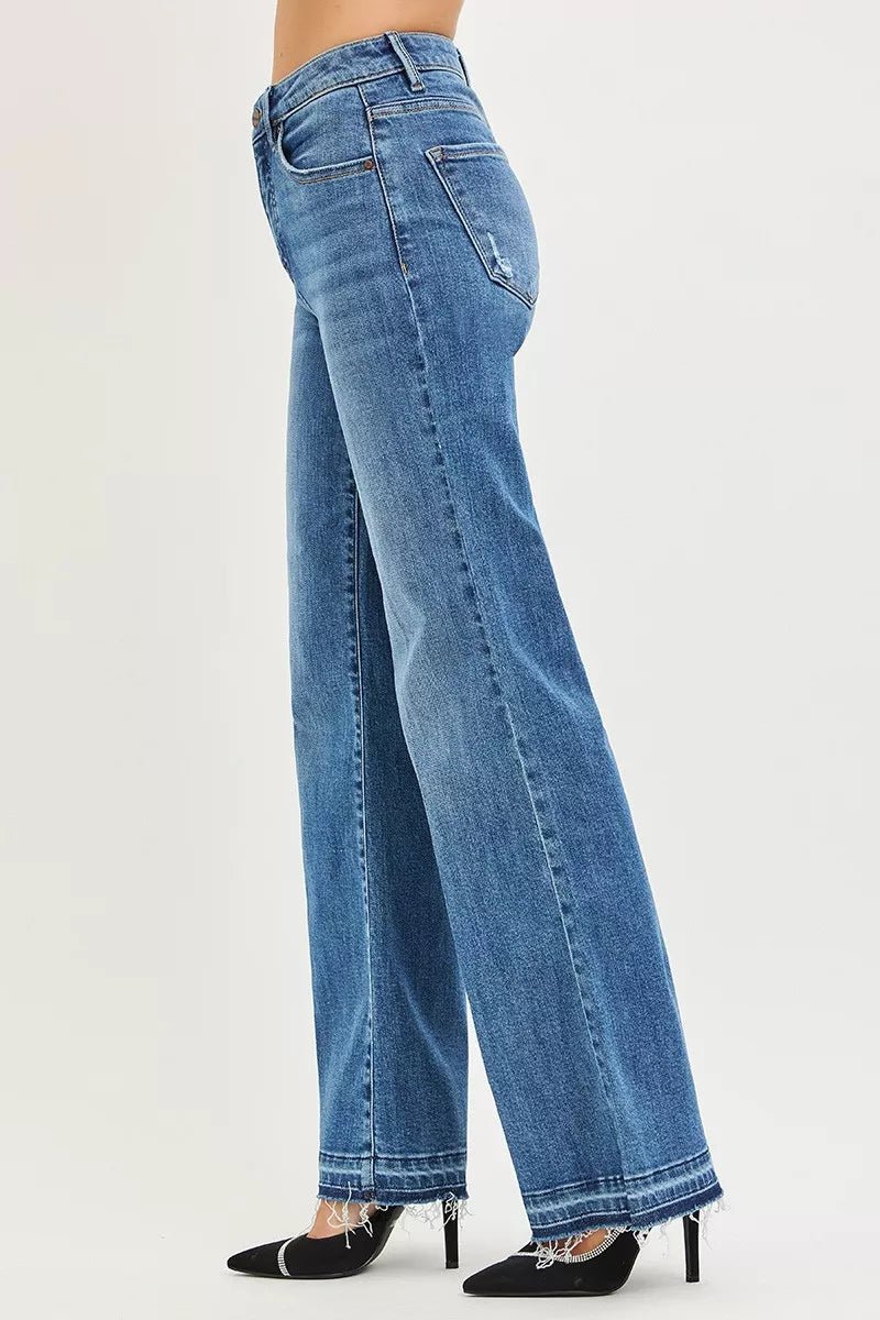 RISEN High Rise Wide Leg Jeans With Released Hem - PBNJ FASHIONS