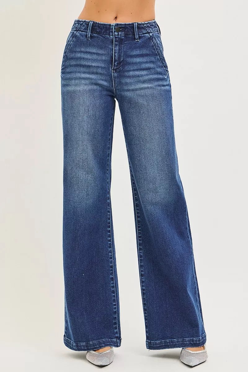 RISEN High Rise Wide Leg Slanted Pocket Jeans - PBNJ FASHIONS