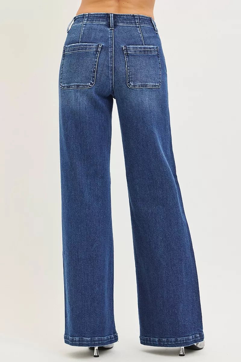 RISEN High Rise Wide Leg Slanted Pocket Jeans - PBNJ FASHIONS