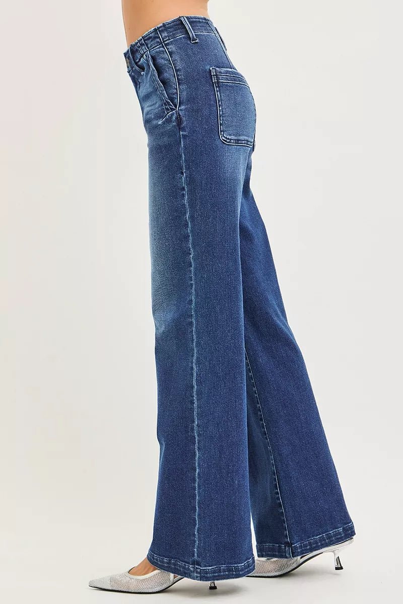 RISEN High Rise Wide Leg Slanted Pocket Jeans - PBNJ FASHIONS