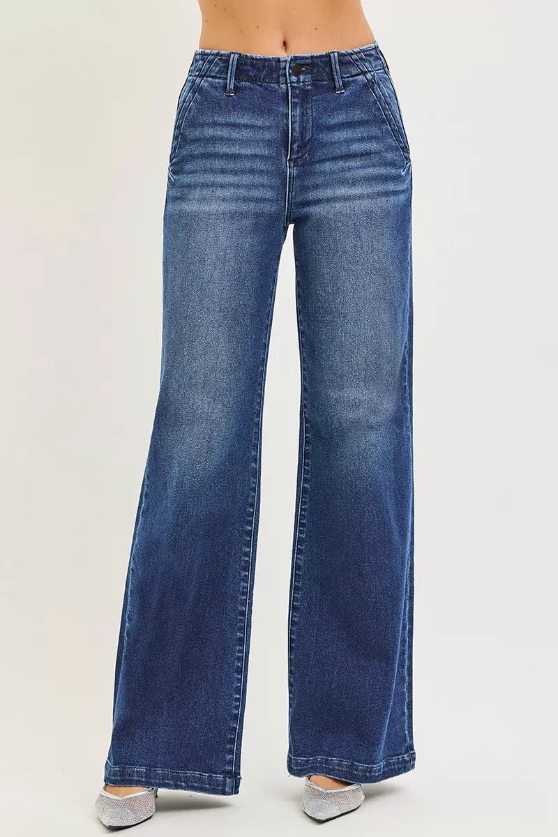 RISEN High Rise Wide Leg Slanted Pocket Jeans - PBNJ FASHIONS