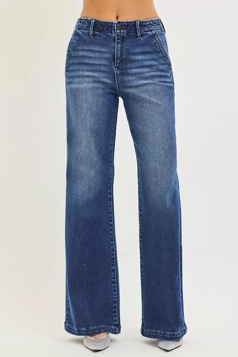 RISEN High Rise Wide Leg Slanted Pocket Jeans - PBNJ FASHIONS