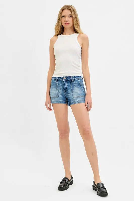 RISEN Low Rise Patched Pocket Shorts - PBNJ FASHIONS