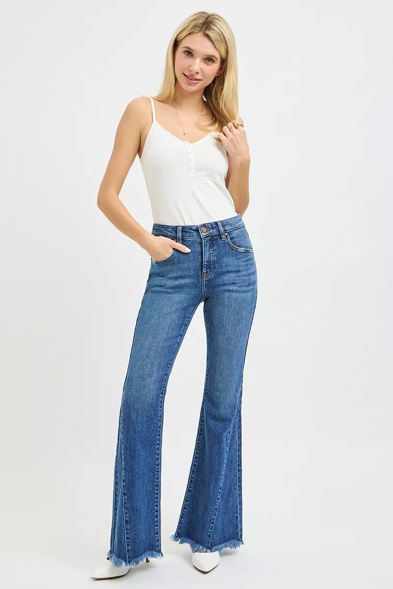 RISEN Mid Rise Flare Side Seam Detailing Jeans - PBNJ FASHIONS