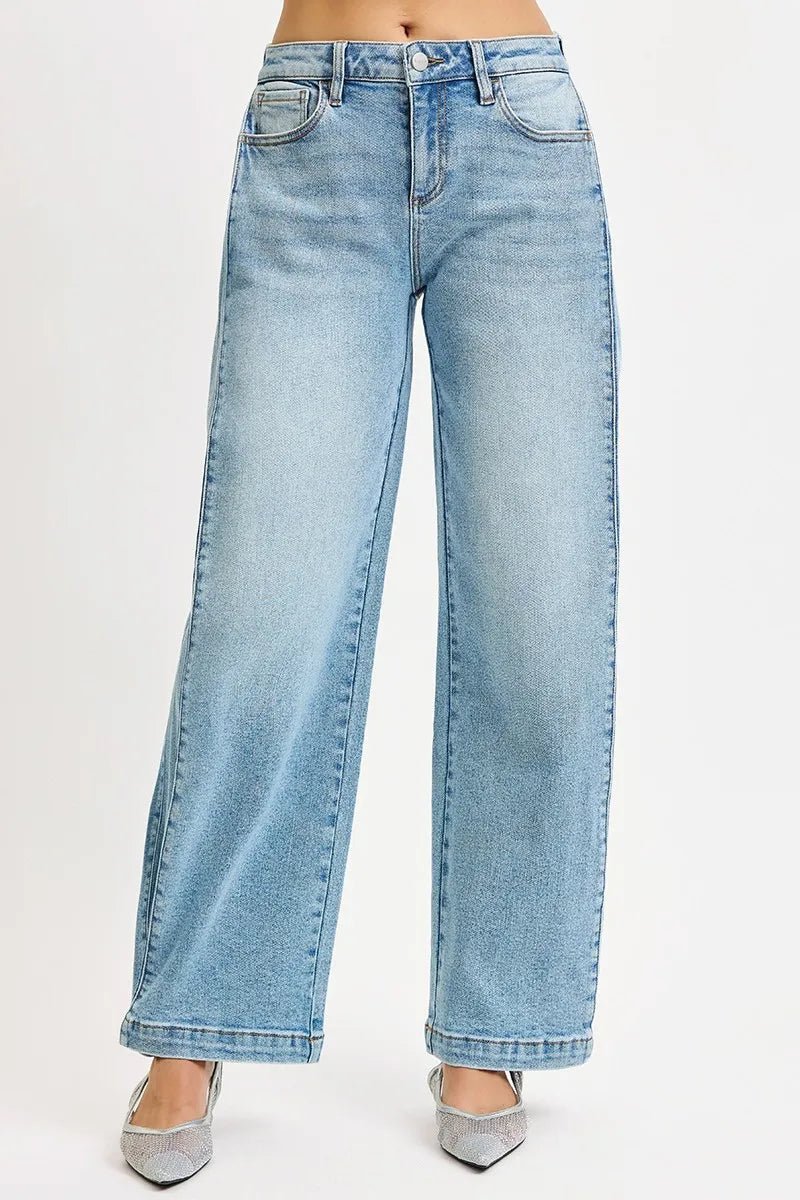 RISEN Mid Rise Wide Barrel Transferable Leg Snap Jeans - PBNJ FASHIONS