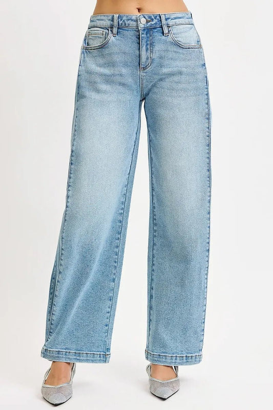 RISEN Mid Rise Wide Barrel Transferable Leg Snap Jeans - PBNJ FASHIONS