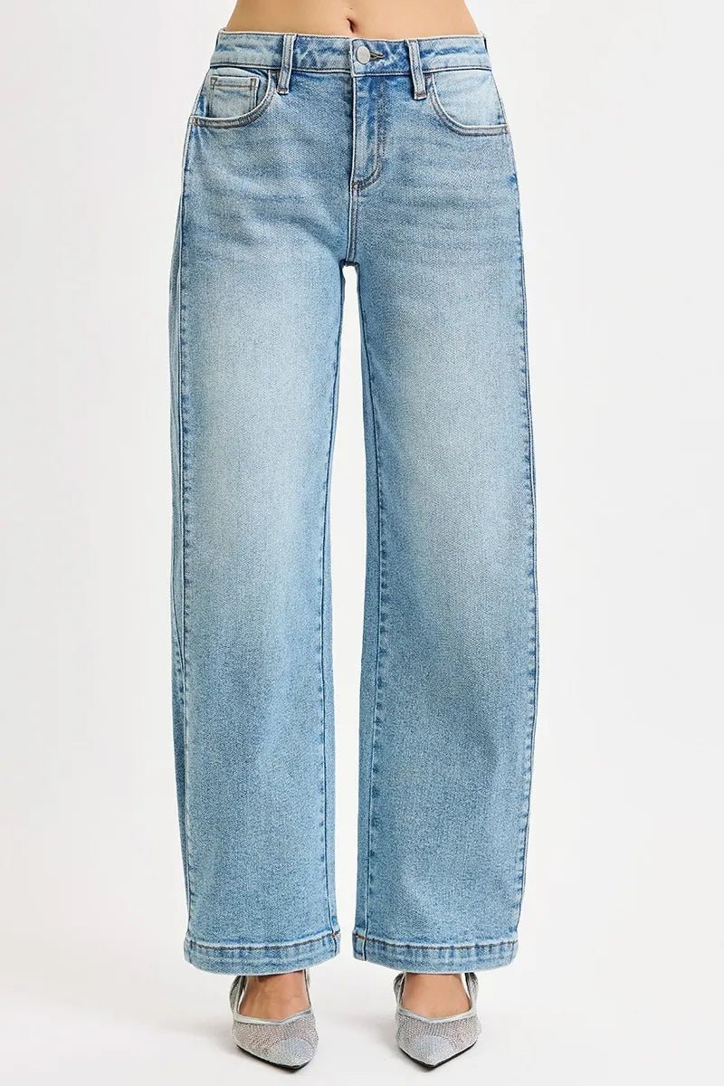 RISEN Mid Rise Wide Barrel Transferable Leg Snap Jeans - PBNJ FASHIONS