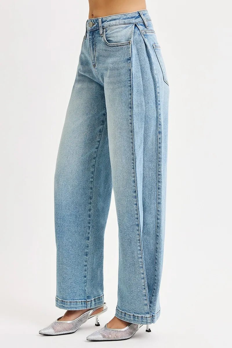 RISEN Mid Rise Wide Barrel Transferable Leg Snap Jeans - PBNJ FASHIONS