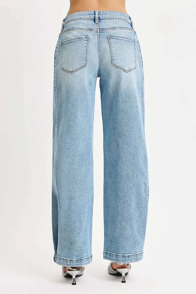 RISEN Mid Rise Wide Barrel Transferable Leg Snap Jeans - PBNJ FASHIONS