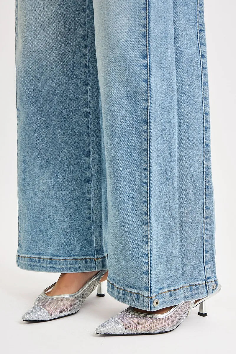 RISEN Mid Rise Wide Barrel Transferable Leg Snap Jeans - PBNJ FASHIONS