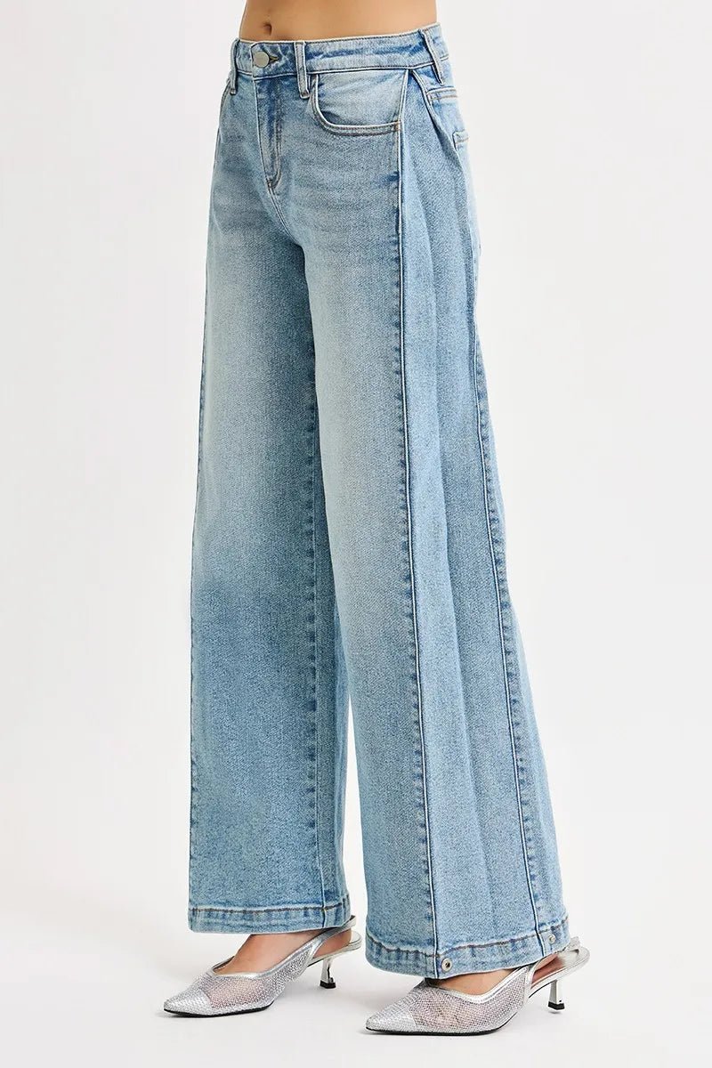 RISEN Mid Rise Wide Barrel Transferable Leg Snap Jeans - PBNJ FASHIONS