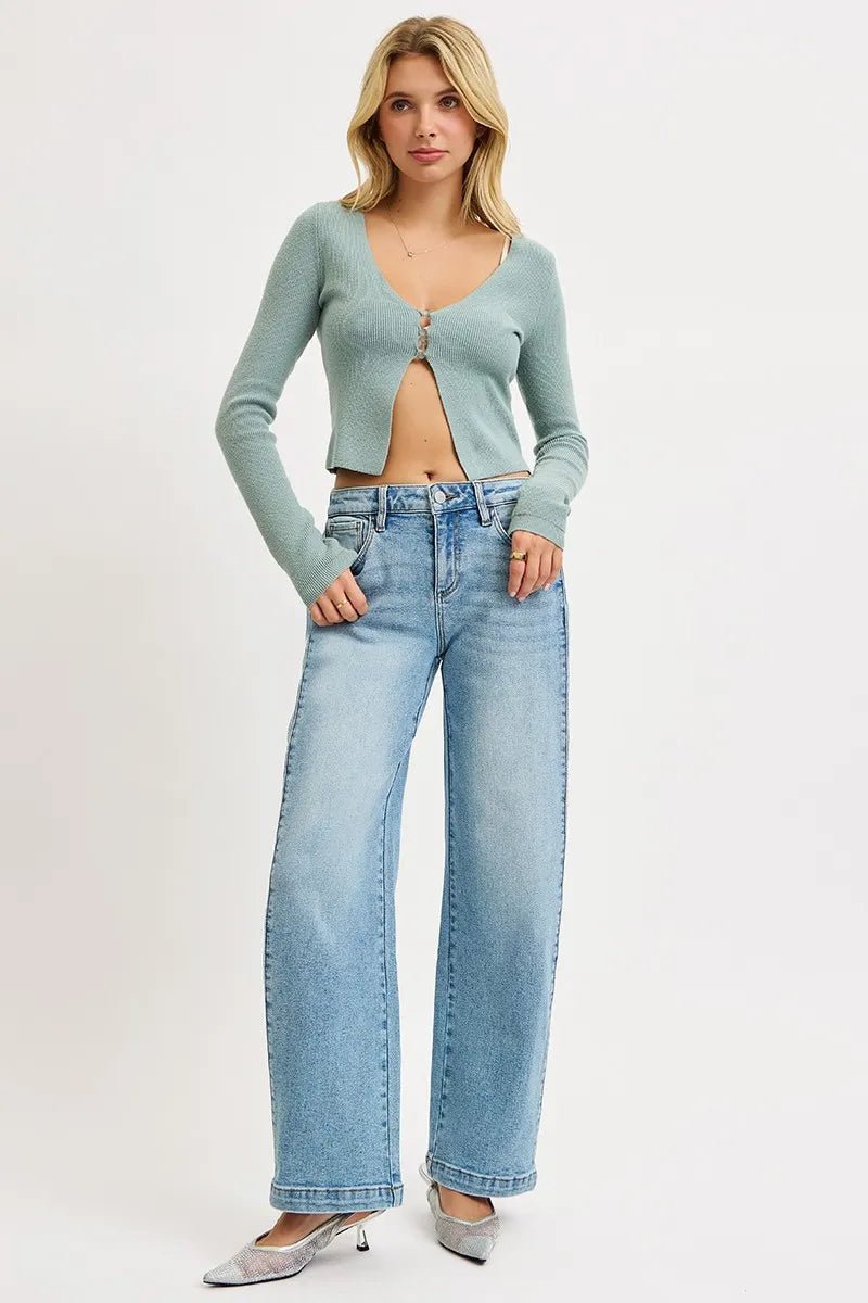 RISEN Mid Rise Wide Barrel Transferable Leg Snap Jeans - PBNJ FASHIONS