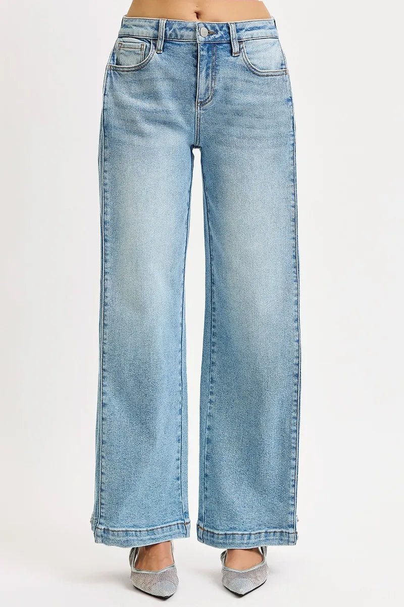 RISEN Mid Rise Wide Barrel Transferable Leg Snap Jeans - PBNJ FASHIONS