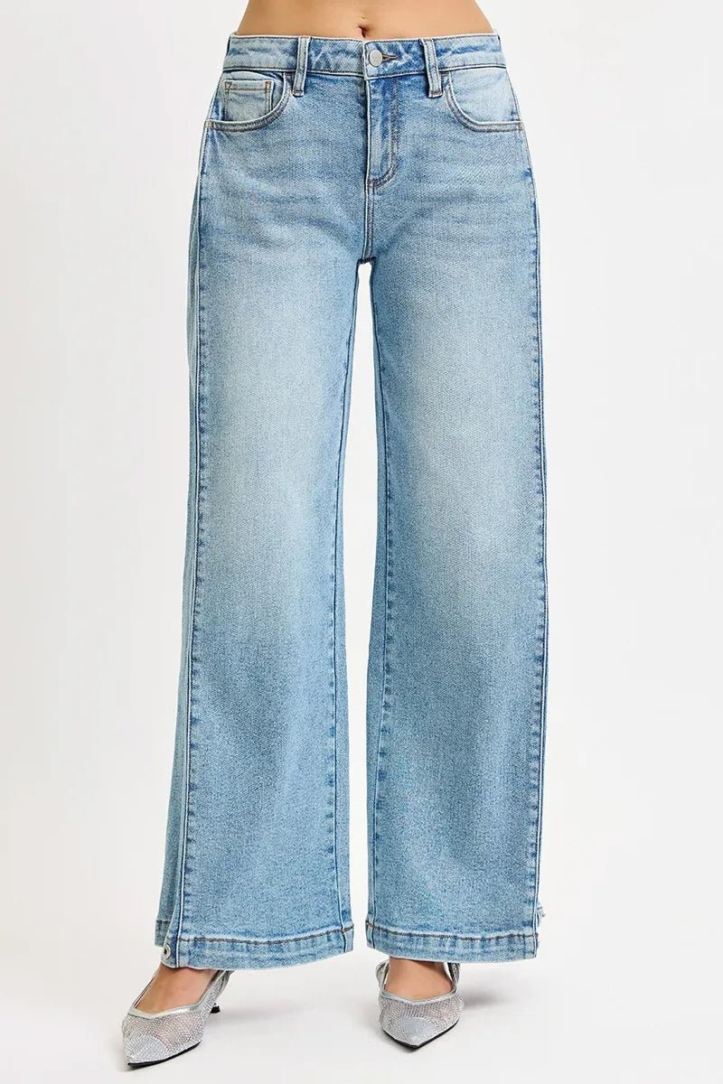RISEN Mid Rise Wide Barrel Transferable Leg Snap Jeans - PBNJ FASHIONS