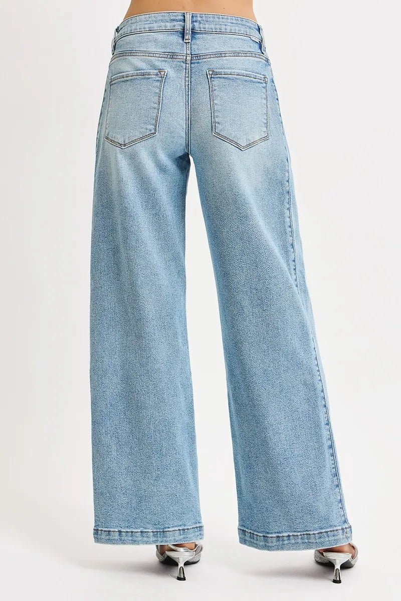 RISEN Mid Rise Wide Barrel Transferable Leg Snap Jeans - PBNJ FASHIONS