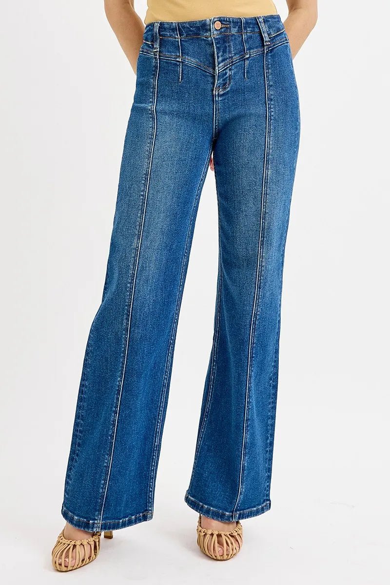 RISEN Seam Detail Wide Leg Jeans - PBNJ FASHIONS