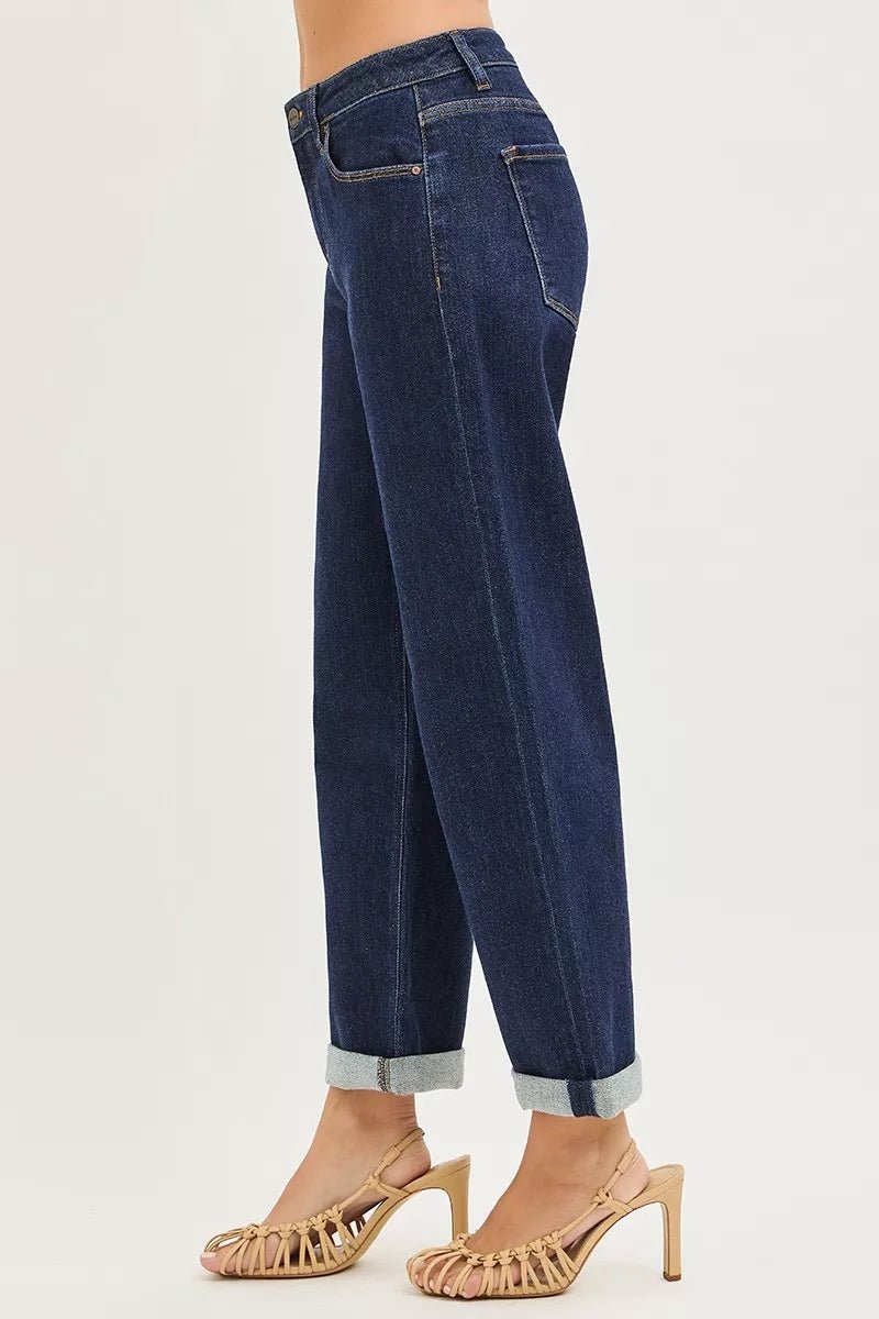 RISEN Slouchy Cropped Boyfriend Jeans With Cuffed Hem - PBNJ FASHIONS