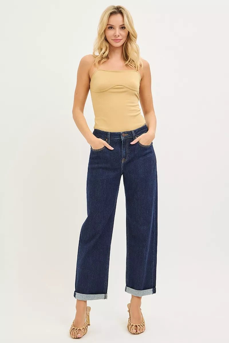 RISEN Slouchy Cropped Boyfriend Jeans With Cuffed Hem - PBNJ FASHIONS