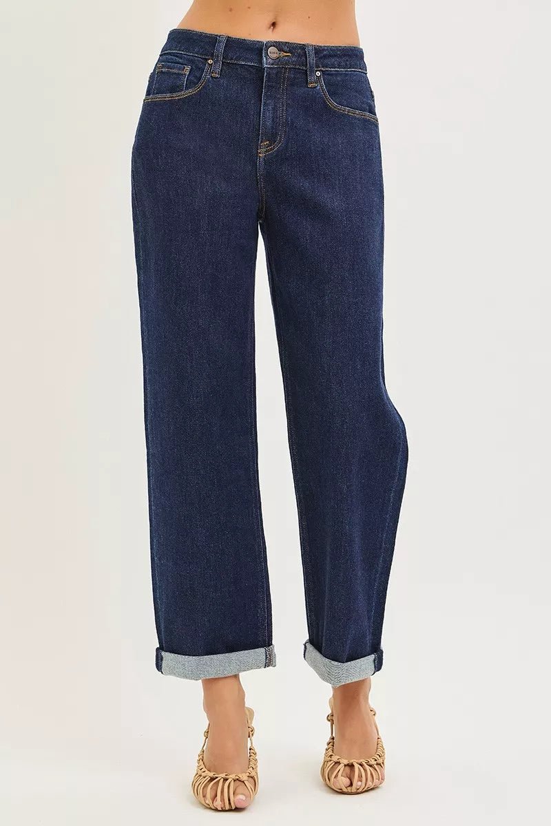 RISEN Slouchy Cropped Boyfriend Jeans With Cuffed Hem - PBNJ FASHIONS