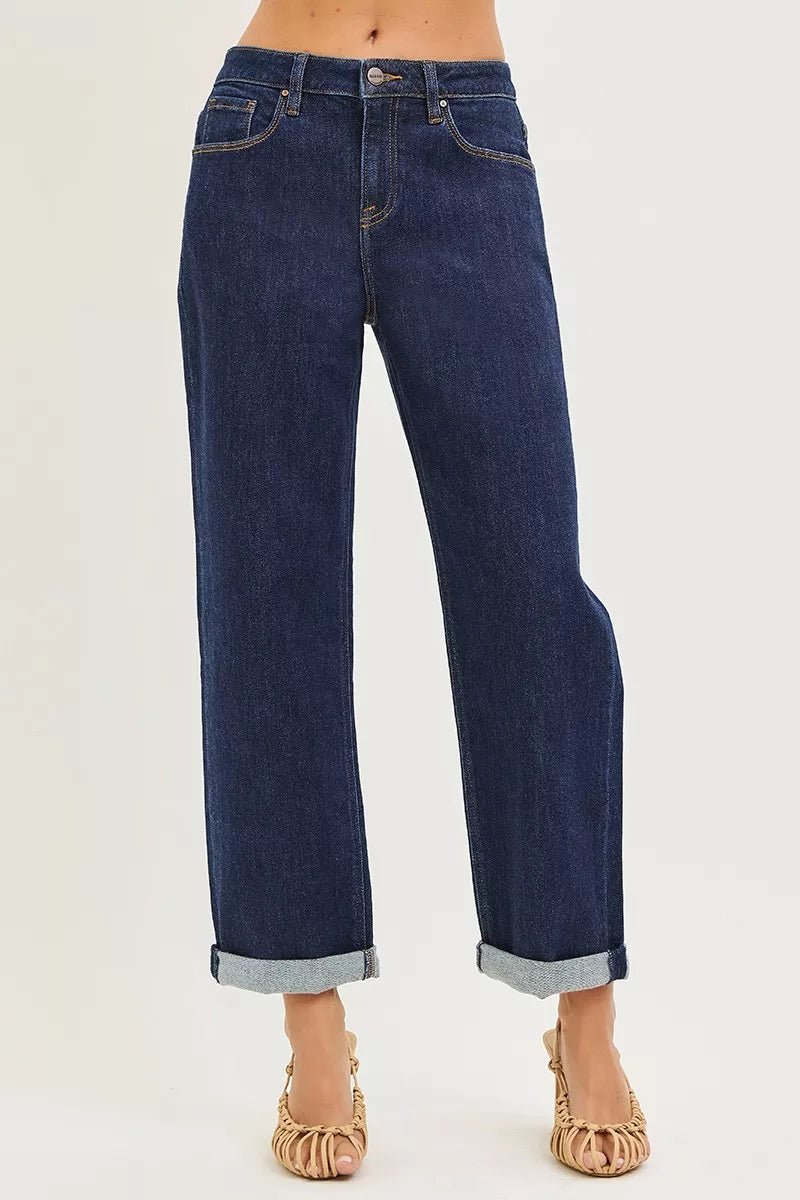 RISEN Slouchy Cropped Boyfriend Jeans With Cuffed Hem - PBNJ FASHIONS