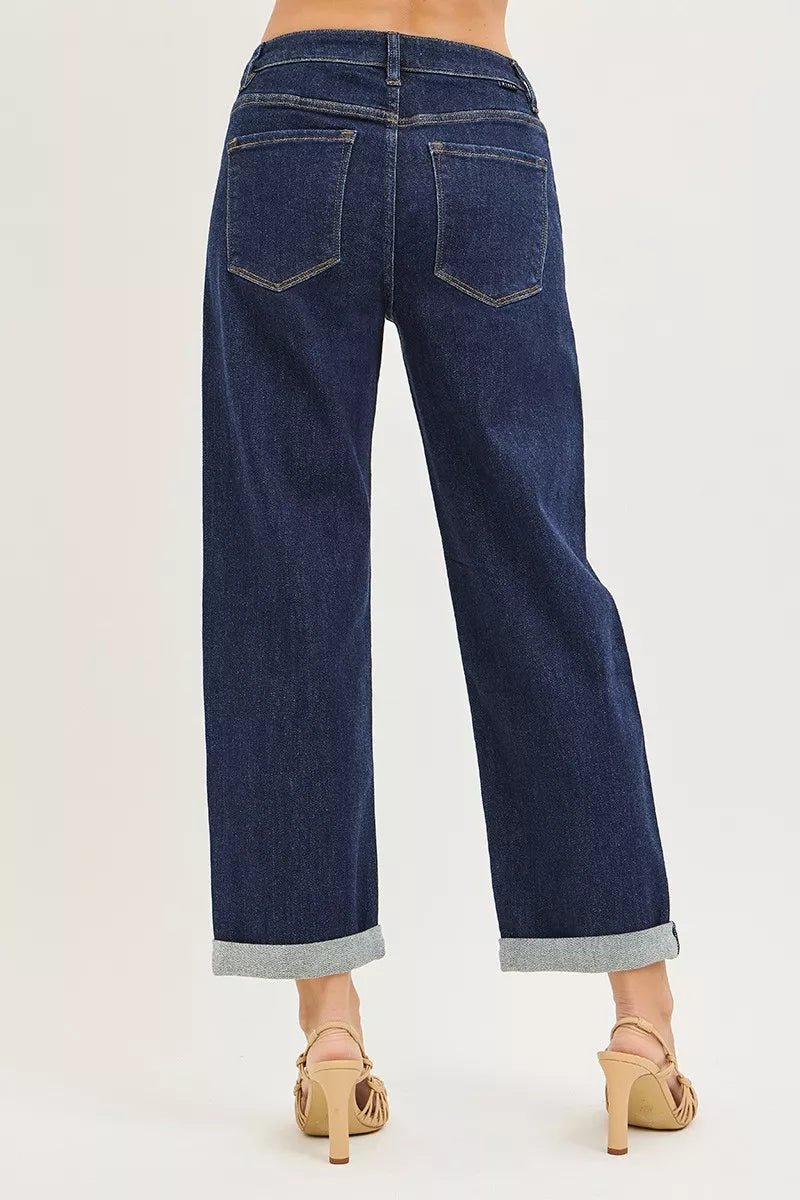 RISEN Slouchy Cropped Boyfriend Jeans With Cuffed Hem - PBNJ FASHIONS