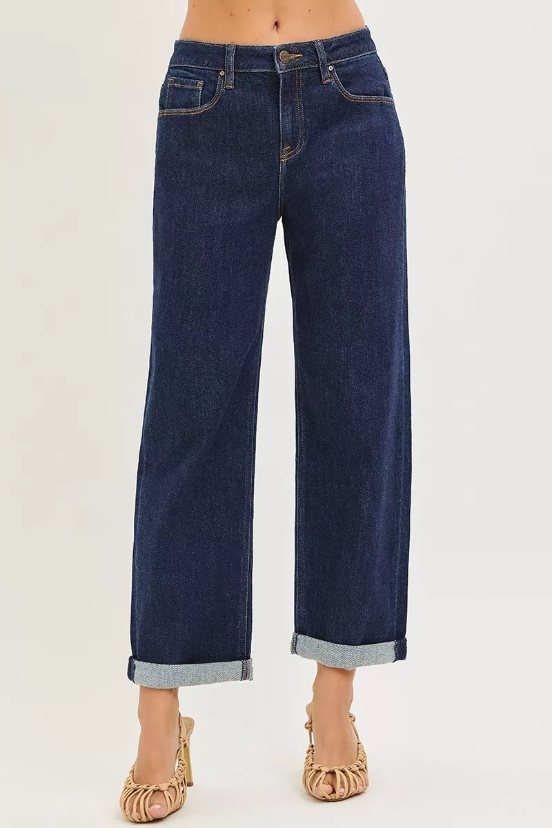 RISEN Slouchy Cropped Boyfriend Jeans With Cuffed Hem - PBNJ FASHIONS