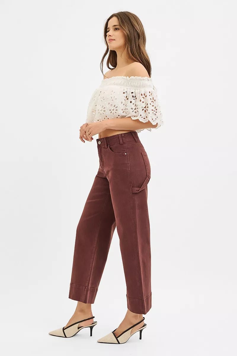 RISEN Tummy Control High Rise Crop Wide No Waist Band Pants - PBNJ FASHIONS
